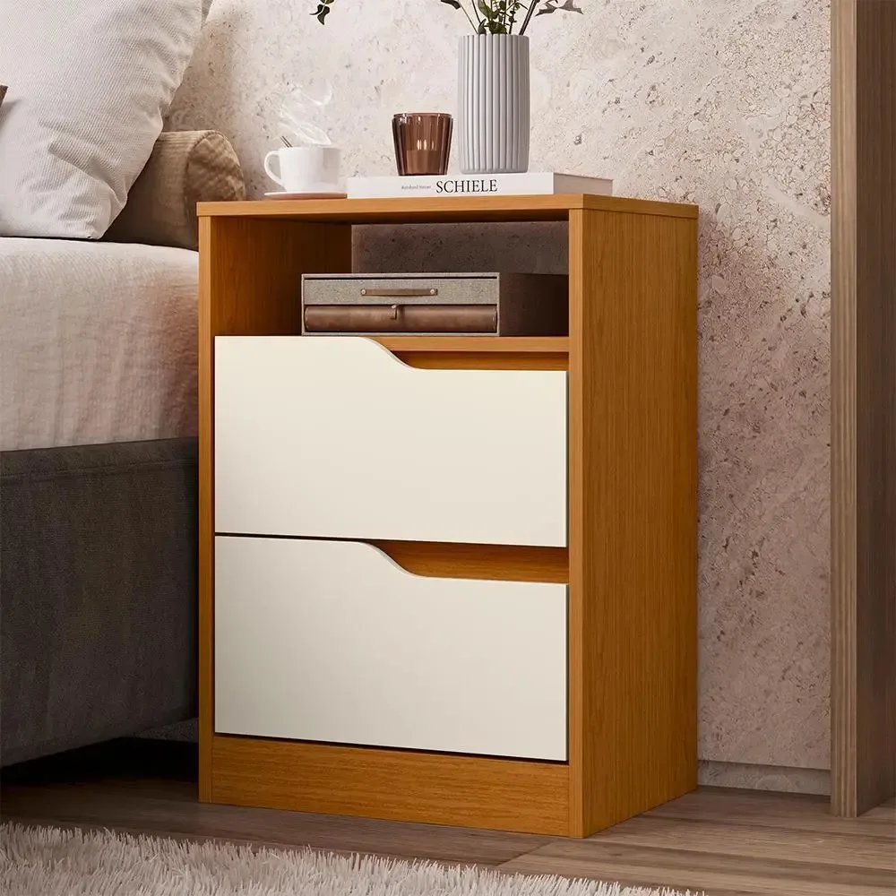 Mesa De Cabeceira Sole 2 Gavetas Flex -- Cor Cinamomo/off White